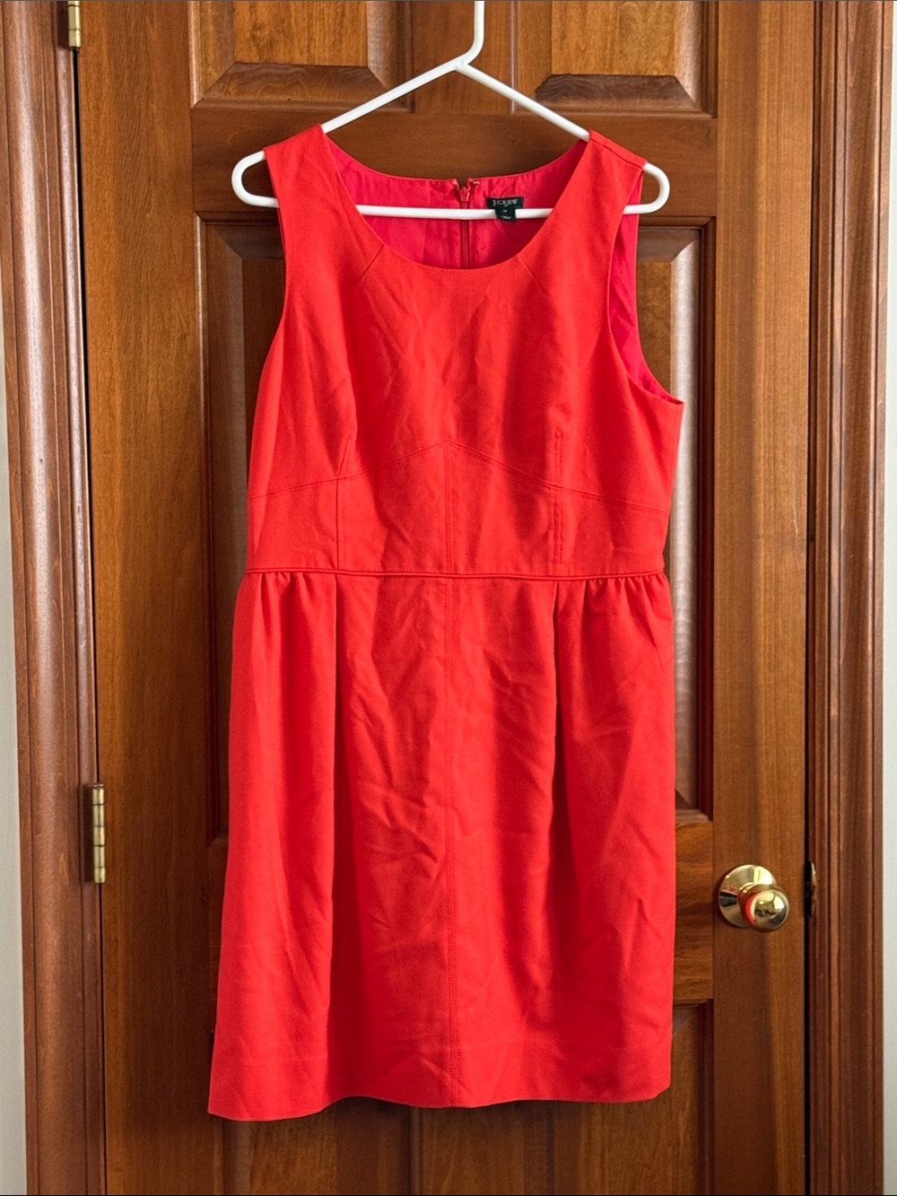 J. Crew Sleeveless Midi Dress in Bright Red-Orange